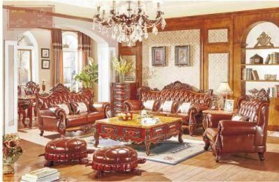 Classic Luxury Living Room Furniture Wooden Leather Sofa