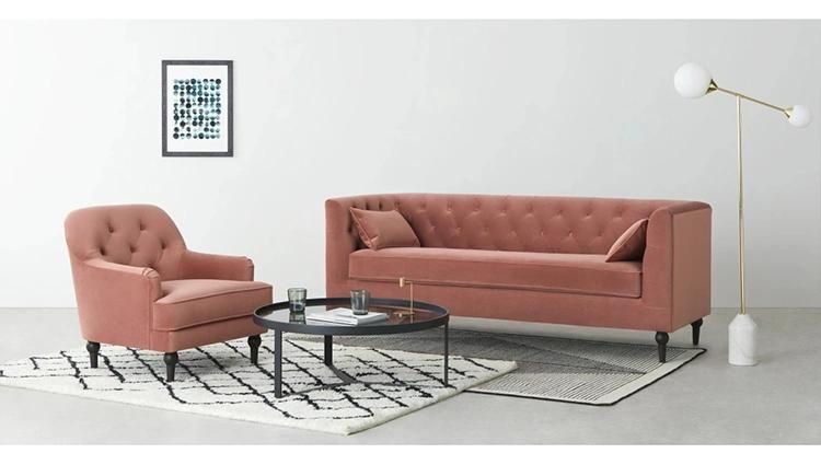 Dark Blue Chesterfield Style Furniture Velvet Modern Lounge Sofa