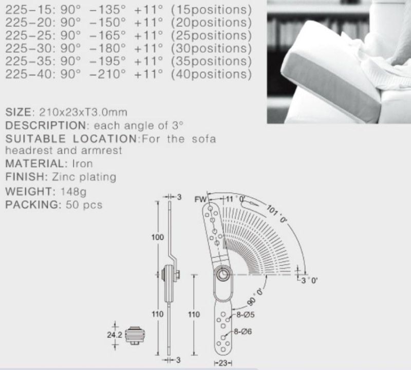 Foshan manufacturing metal furniture headrest mechanism sofa hinge