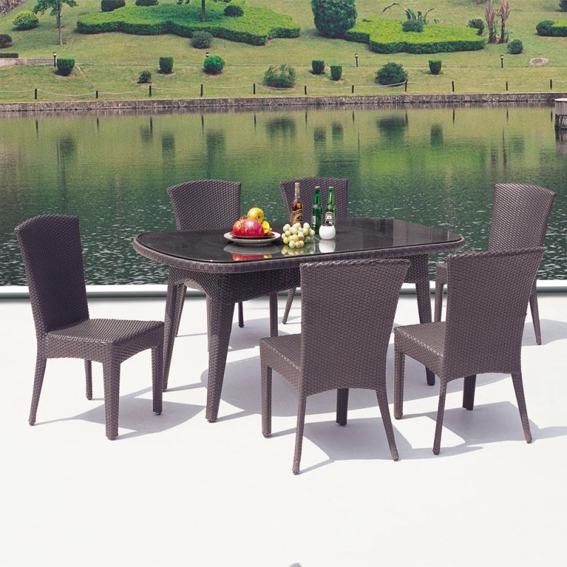 Luxury Garden Outdoor Furniture Rattan Glass Tabletop and Sofa Set