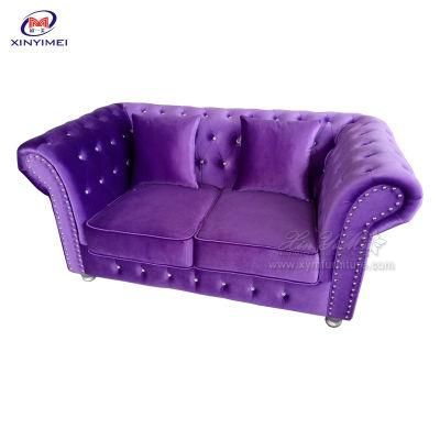 Living Room Sofa Set Velvet Fabric Upholstered Purple Chesterfield Sofa Couch Sofa