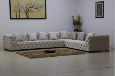 Foshan Furniture High Quality Modern Sectional Velvet Fabric Chestefield L Shape Living Room Sofa with Wooden Legs