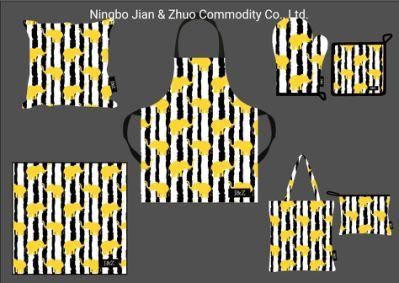 Custom Digital Print Striped Yellow Elephant Cotton or Polyester Household Textiles Kitchen Textile Set Cushions Aprons Towels