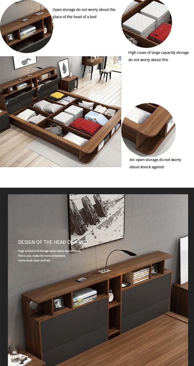 Modern Wooden Melamine MFC Bedroom Furniture Set Wardrobe Double Adult King Beds with Mattress
