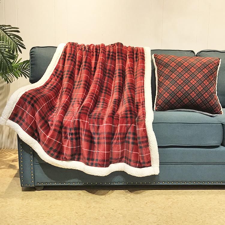 100% Polyester Holly Jolly Revsible Sherpa Bedding Sofa Blanket & Pillow Set