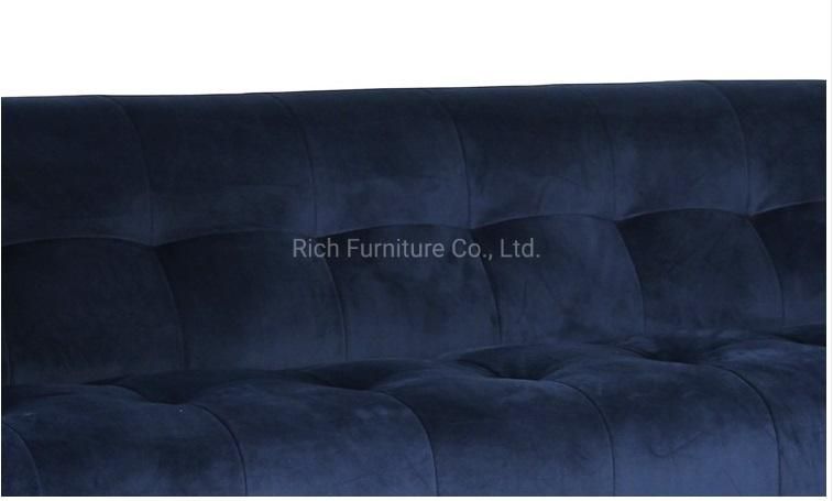 Metal Legs Dark Blue Velvet Upholstery Loveseat Sofa Furniture Tuffed Couch