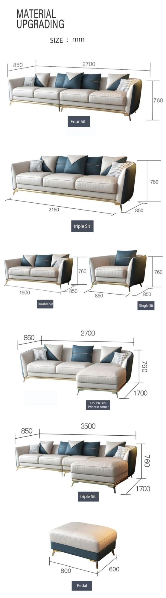 Cheap for Living Room 7 Seater Sleeper Sofa