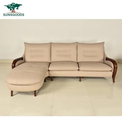 Foshan Modern Design Home Furniture Brown Couch Living Room Fabric / Genuine Leather Wood Frame Sofa