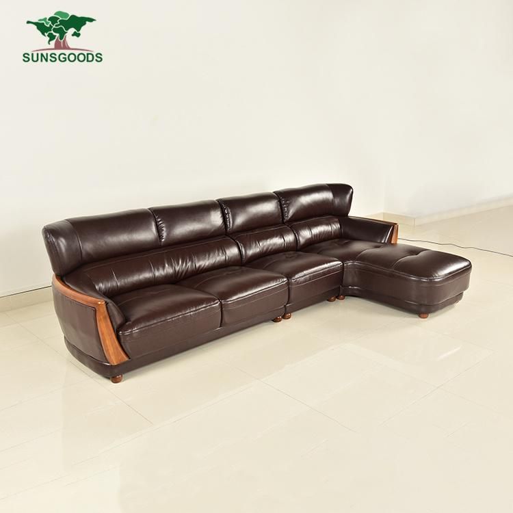 Factory Price Real Leather Corner Sofa Set Designs Wooden Corner Modern Furniture