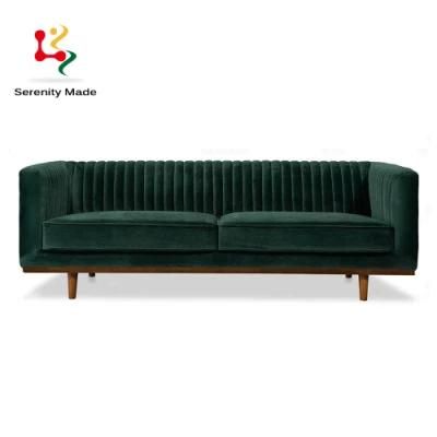 European Style 3 Seater Velvet Fabric Living Room Cushion Sofa