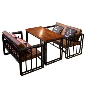 Modern Coffee Shop Metal Frame Fabric Sofa Set