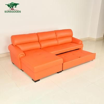 Latest L Shape Genuine Leather /Bonded /PU /Fabric Flat Bedroom Furniture Sofa Bed
