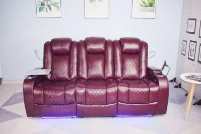 Jky Furniture Air Leather Power Home Theater Recliner Sofa with Massage Function and Cup Holder Table Board