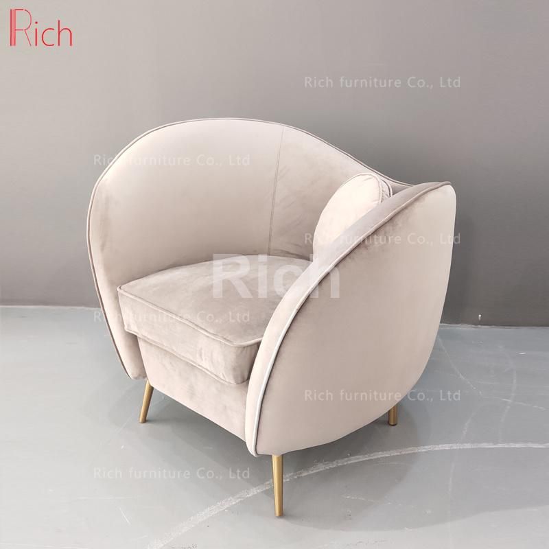 European Single Blue Velvet Fabric Living Room Furniture Gold Stainless Steel Legs Sofa