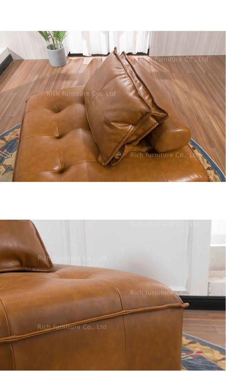 Sofa Tufted Settee Living Room Furniture Single Sofa Italy Lazy Tan Faux Leather Minimalist Top Grain Leather Sofa
