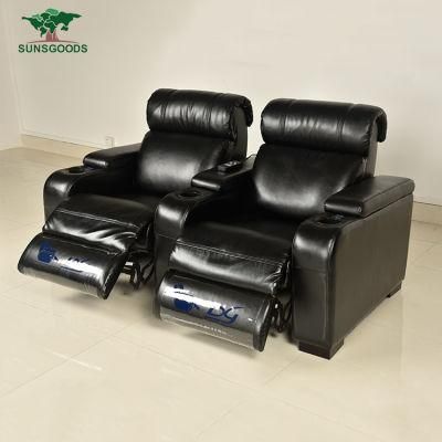 European Modern Style Home Theater Living Room Electric Recliner Leather Wood Frame Furniture