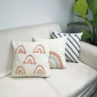 Luxury Cushion Cover Canvas Pillow Cover Decorative Rainbow Geometry Cute Square Sofa Pillow Cover