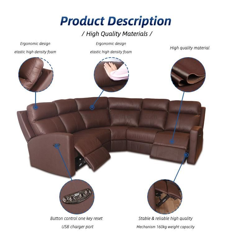 Professional Aduactor Control Modern Luxury Genuine Leather Sofa