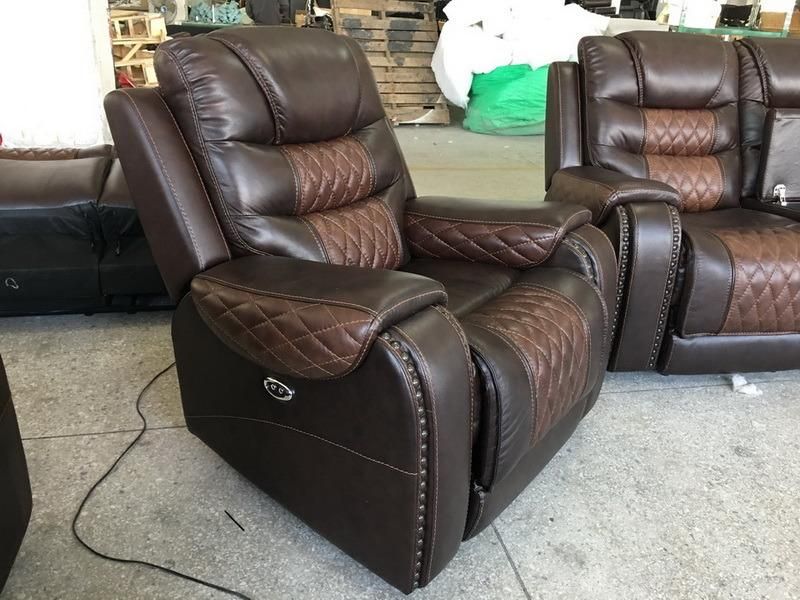 Air Leather Power Reclining Sofa with Nail Arm for Living Room Furniture