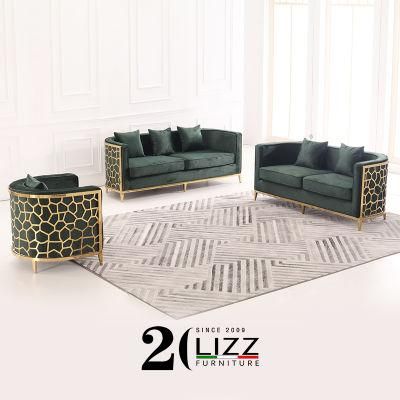 Hot Selling Living Room European Home Furniture Set Unique Green Velvet Couch Modern Curve Fabric Sofa