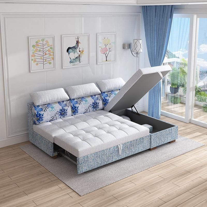 Mini Fabric Sectional Couch Living Room Coner L Shape Sofa Cum Bed with Storage