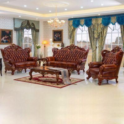 Wholesale Classic Wooden Leather Sofa Couch for Living Room Furniture