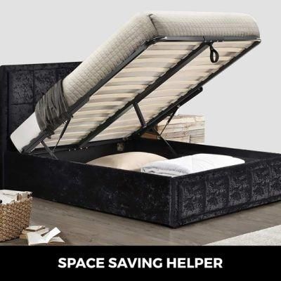 Hot Selling Modern Square Lattice Design Leather Storage Bed Wooden Frame Double Beds with Gas Lift