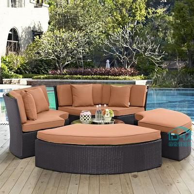 Outdoor Rattan Bed Outdoor Sofa Bed Outdoor Leisure Round Bed Swimming in Courtyard