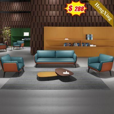 Simple Modern Home Design Furniture Blue and Orange Color PU Leather Fabric 1/2/3 Seat Sofa Set