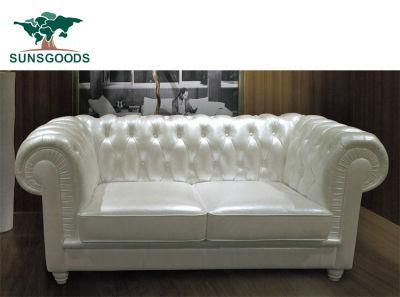 2020 Best Selling Leisure Couch Buttons Chesterfield Genuine Leather Wood Frame Sofa