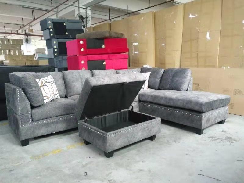 Modern Fabric Sectional Sofa with Storage Ottoman for Living Room Furniture