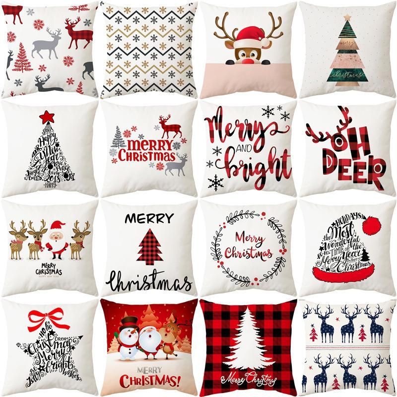 Custom Luxury Merry Christmas Sofa Cushions Lights Cotton Crochet Letters Jacquard Embroidery