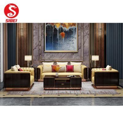 Italy Modern New Design Light Luxury Home Furniture Leather Sofa Golden Stainless Steel Feet