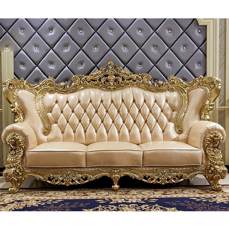 Wood Carved Antique Leather Sofa From Shunde Sofas Furniture Factory