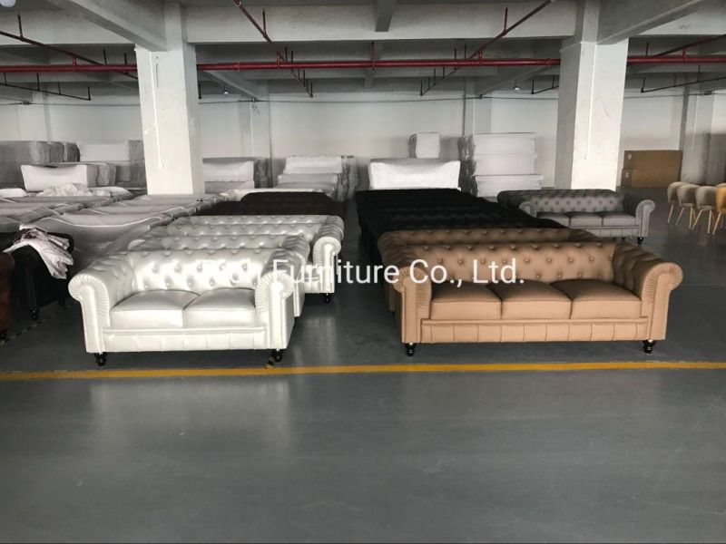 Wholesale Beige Leather PU Classic Chesterfield Sofa Furniture Couch for Hotel Living Room