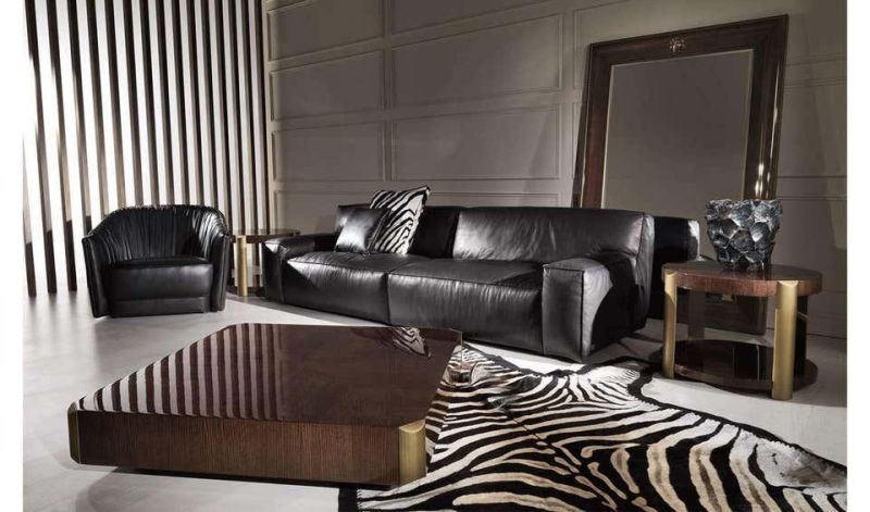 Best Sell Luxury Sofa Black Comfortable Leather Couch Villa Lobby Living Room Furniture 1 2 3 Seater Italian Style Leisure Sectional Sofa