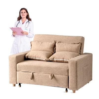 Ske001-4 Comfortable Hospital Furniture Flannel Fabric Foldable Double Accompany Sofa with Wheels