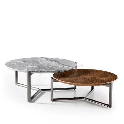 Round Coffee Table with Marble Wooden Top for Living Room Sofa Set