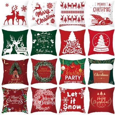 Merry Christmas Pillow Covers Pillowcase Red Green Christmas Hat Elk for Decoration