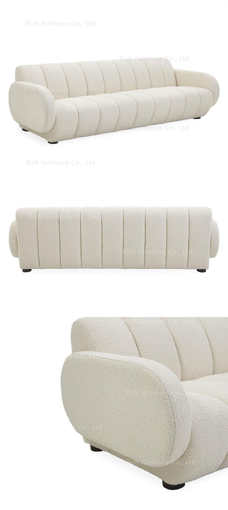 Modern White Sofa Boucle Fabric 3 Seater Home Furniture Sofa