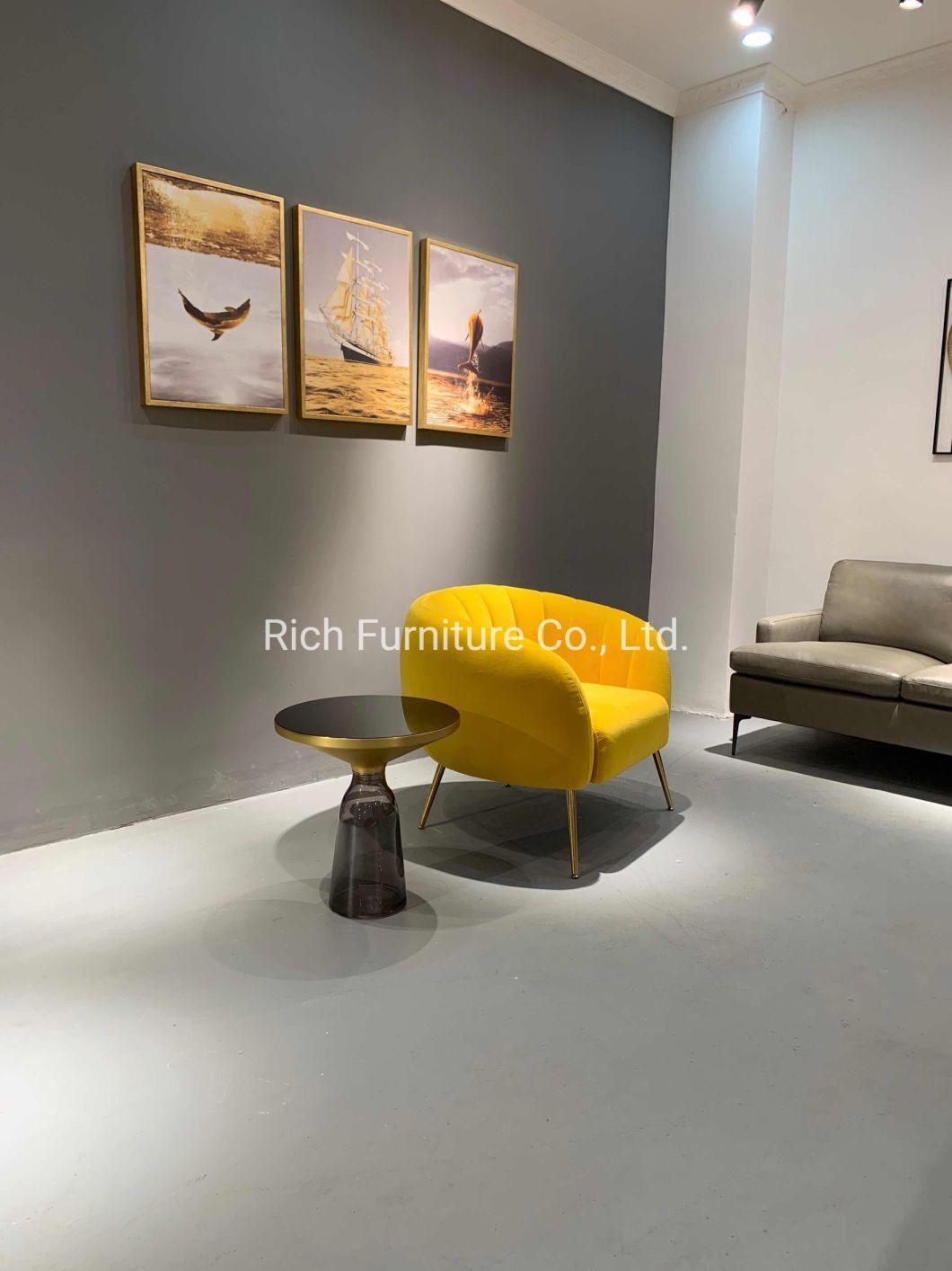 Living Room Furniture Lily Pumpkin Fabric Velvet Sofa Couch with Metal Legs Modern Sofa Chair