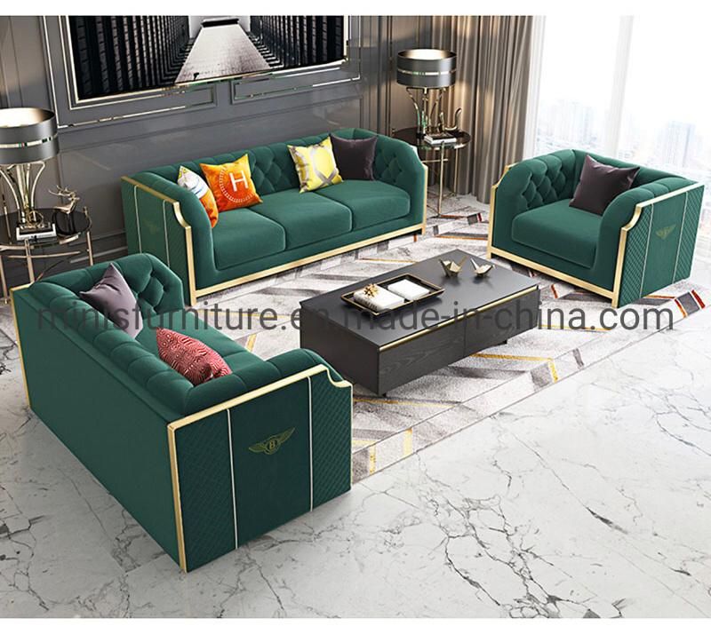 (MN-SF107) Hotel Sofa Set Furniture Home Living Room Metal Gold Leather Sofa