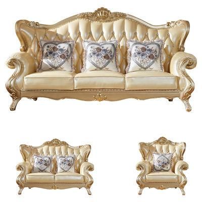 Home Furniture Factory Wholesale Wood Carved Leather Sofa in Optional Couch Seat and Sofas Furnitures Color