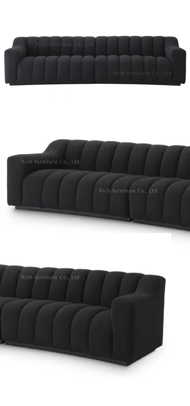 Home Tufted Boucle Fabric Sofa Living Room Furniture Modern Black Sofa