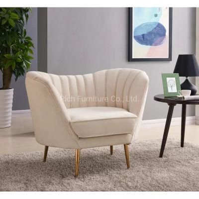 Home Sofa Fabric Velvet Curved Back with Metal Legs Armrest Sofa Set Couch Living Room