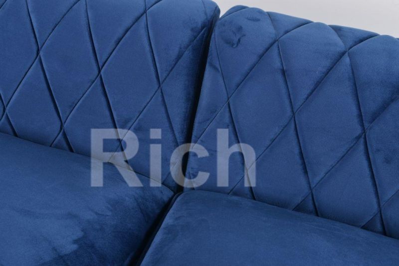 Modern Furniture Sectional Sofa Blue Velvet Corner Sofa