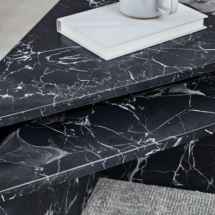 Modern Natural Stone Black Marble White Veins Sofa End Table