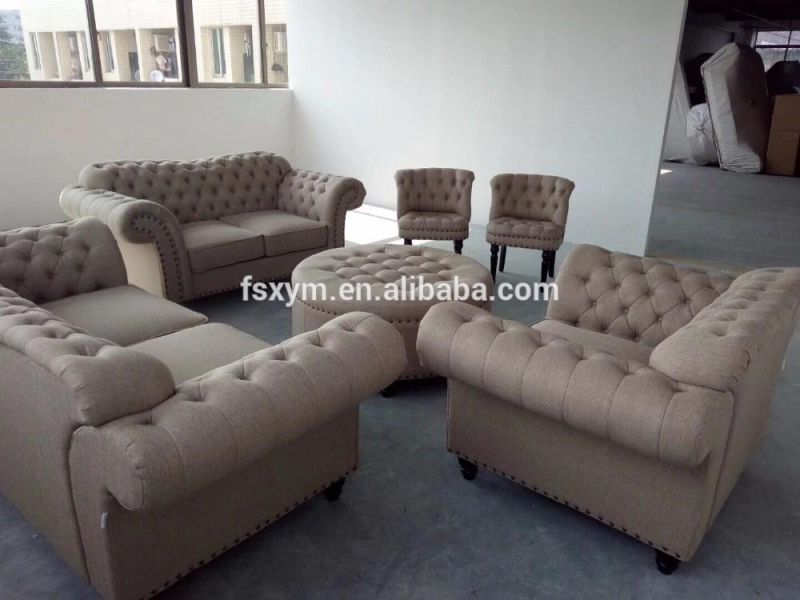 Home Furniture Leisure Chair Linen Fabric Upholstered Button Tufted Accent French Sofa Chairs