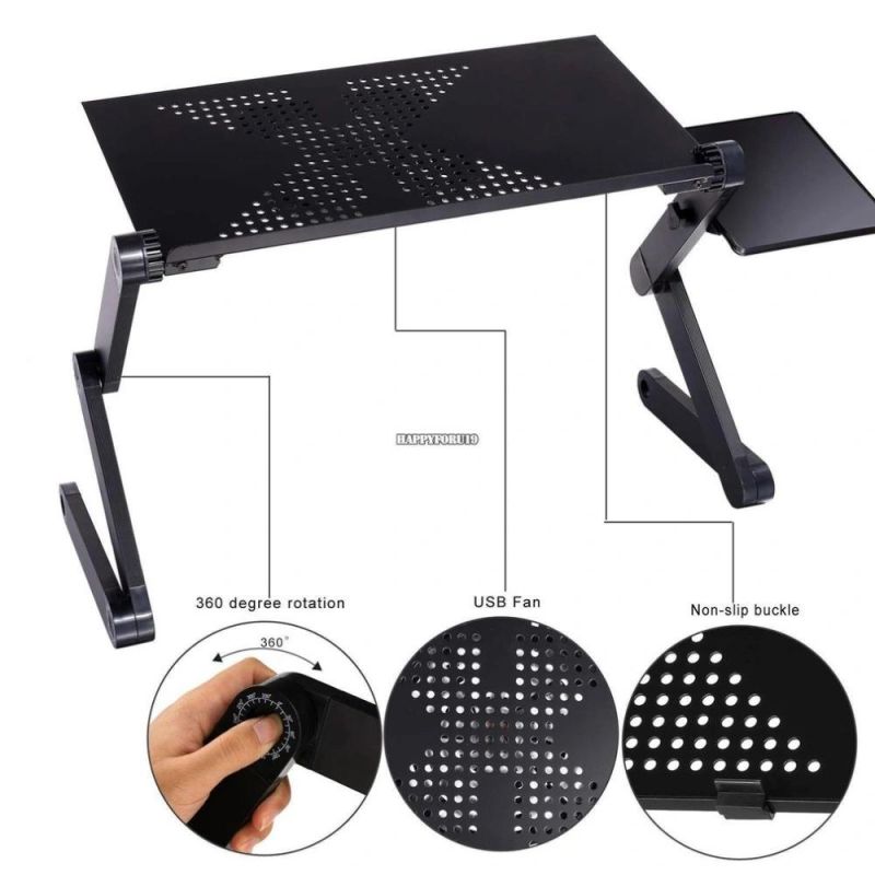 Office Home Computer Desk Foldable Aluminum Portable Adjustable Laptop Stand Table with Fan