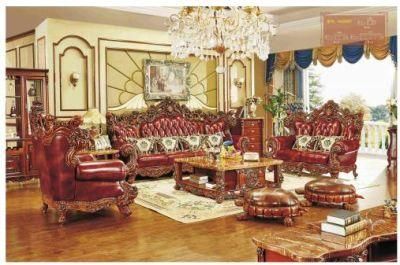 Classic Luxury Living Room Furniture Wooden Leather Sofa